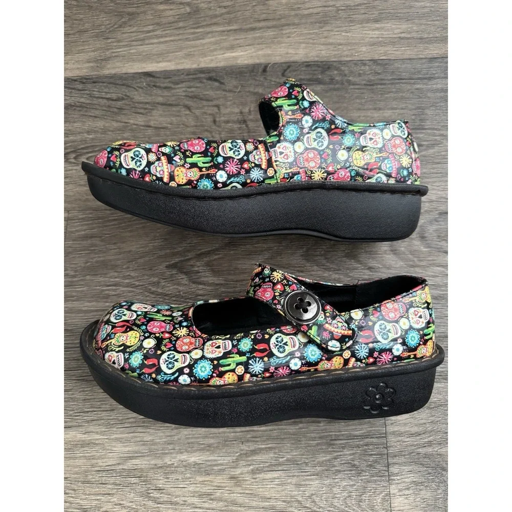 Alegria Paloma Women's Shoes Mary Jane-‎ Floral Sugar Skull Print Size 9